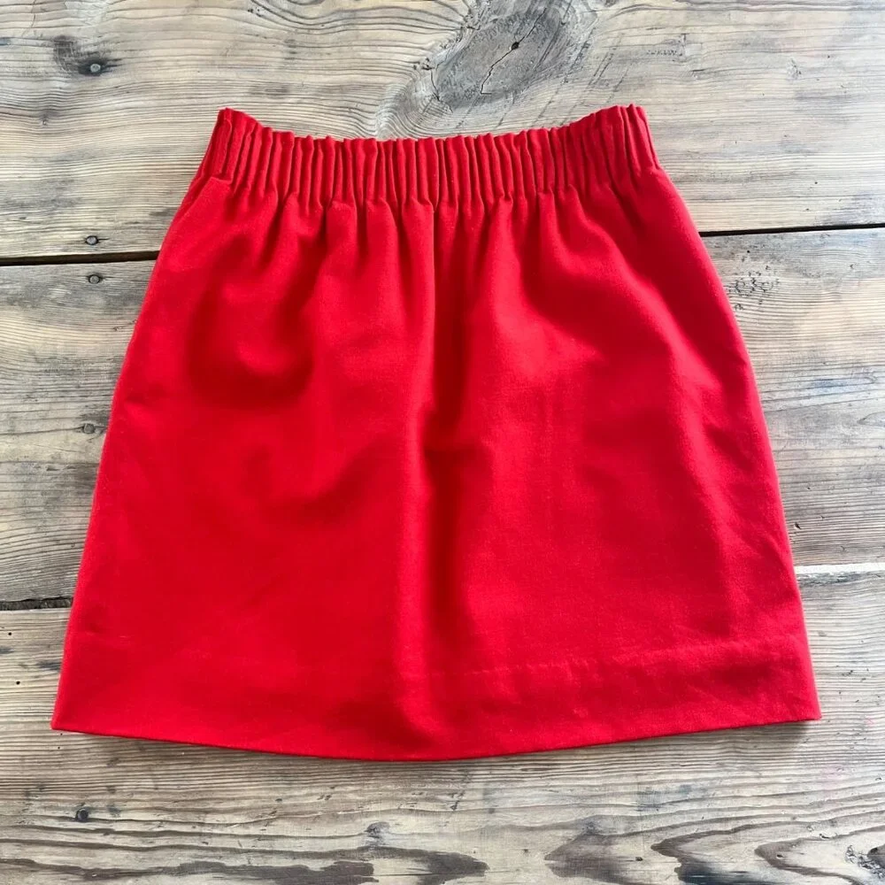 J. Crew Wool Blend Mini Skirt Womens 4 Red Elastic Waist Pockets Preppy